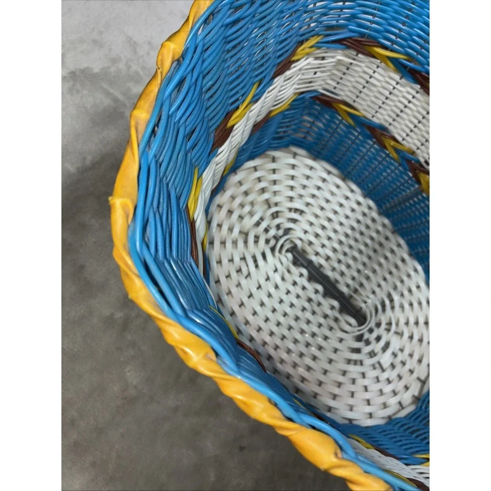 Basket‎ Wire Frame Vinyl Blue Native Southwest Woven MCM 14x12x11
